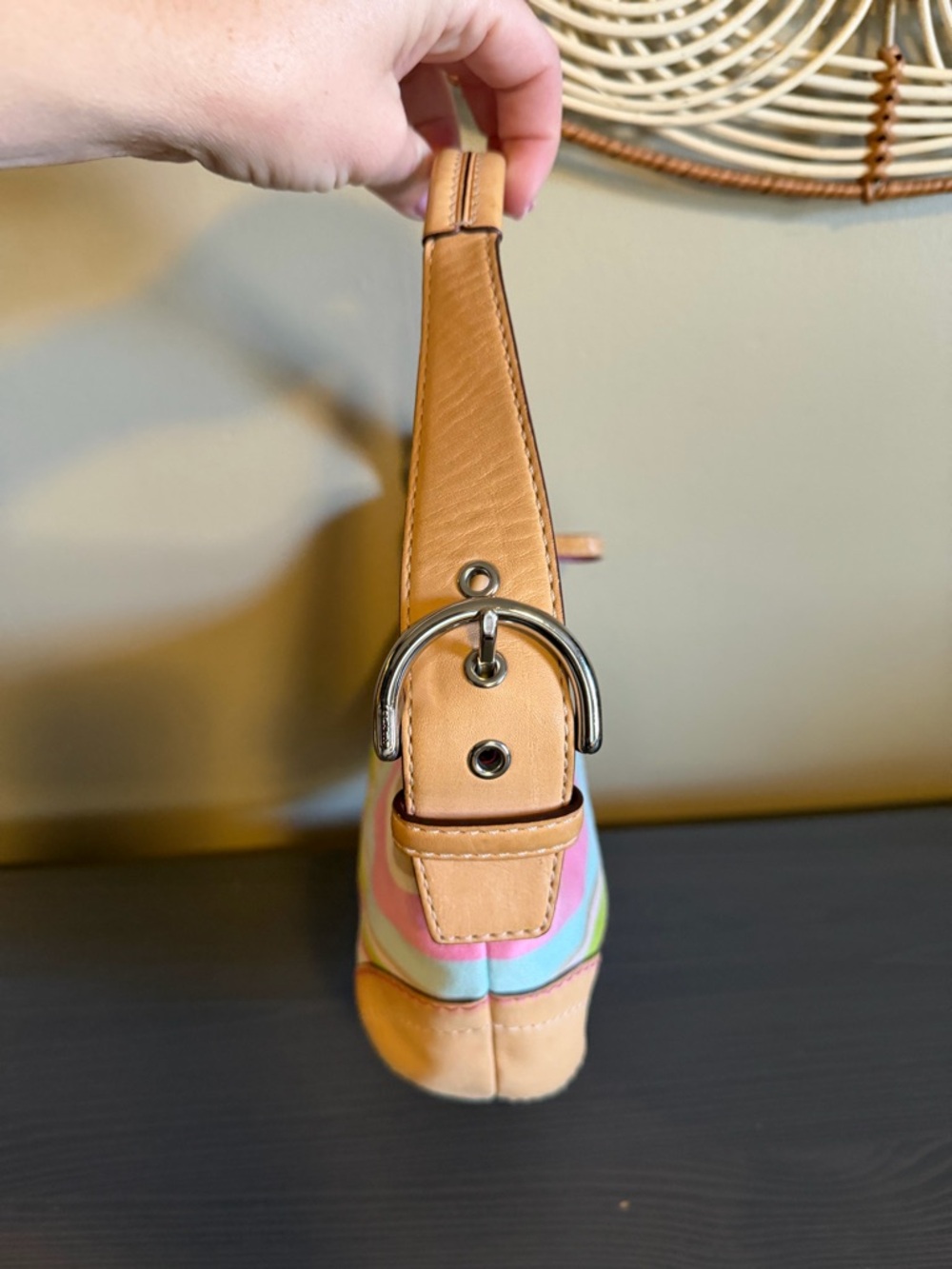 Coach Pink, Light Blue & Tan Striped Shoulder Bag - Picture 5 of 13